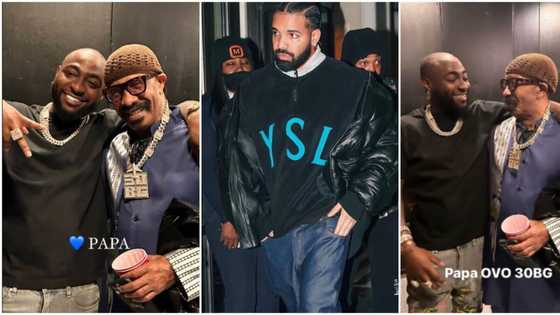 Photos trend as rapper Drake’s dad takes photos with Davido, rocks 30BG diamond chain, fans react: “All love"