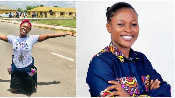 Nigerian lady who had slept on bare floor and in an empty room goes on knees to celebrate finishing university