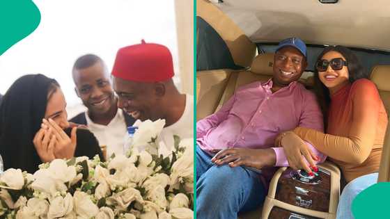 Ned Nwoko, Moroccan wife Laila display affection, Regina Daniels reacts: "Competition has started"