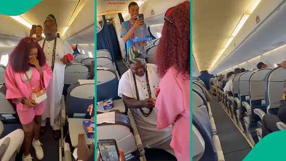 Man causes buzz inside aeroplane as he proposes to his fiancée, video of epic moment goes viral