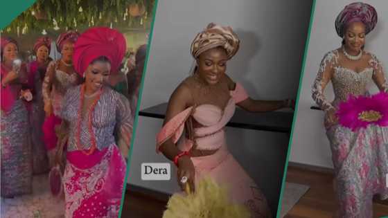 Bride unveils her bridesmaids in colourful asoebi attire, netizens react: "I prefer Karis' outfit"