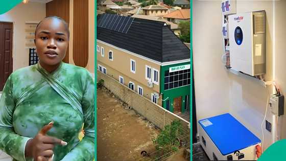 Businesswoman installs solar inverter and panels at her plaza, shows receipt of amount she spent