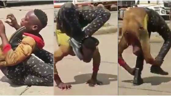 Young man wows many with acrobatic moves, turns himself to a "car" and rolls across the road