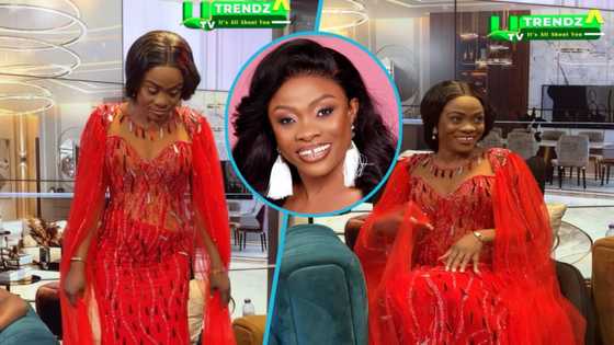 Gospel musician Diana Asamoah slays in a cape dress designed With polished broken glasses, fans gush