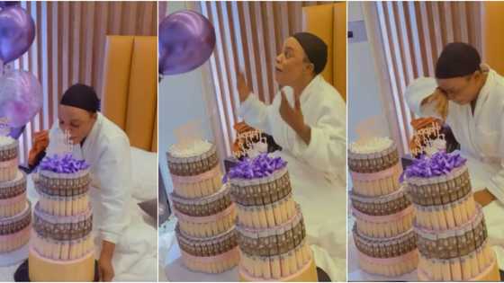 Do people really do this?: Weird MC reacts as Empress Njamah surprises herself with money cakes, balloons