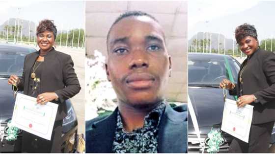 Nigerian man celebrates mum who won presidential award for best teacher, woman gets brand new car