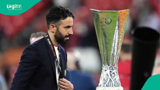 Ruben Amorim reacts after Manchester United lost Europa League final to Tottenham