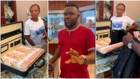 Nigerian man goes shopping, asks jewellery seller to count full briefcase of 10 naira notes, video causes stir