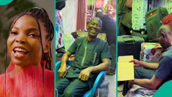 Lady makes visually impaired man emotional after gifting him chair in video, people react