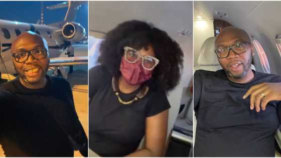 She says it's too small: Jason Njoku shares video of 1st time in a private jet with unimpressed wife Mary