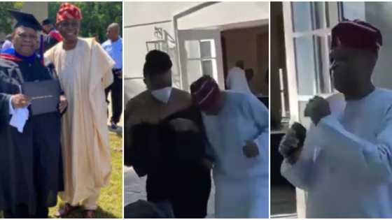 Adorable video of Davido's dad dancing with beautiful lady at brother's graduation party goes viral