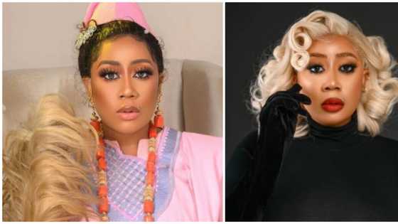 Women in agbada: Nollywood actress Moyo Lawal wows fans in gorgeous pink look