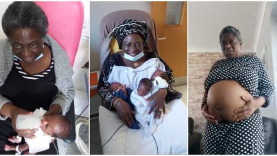 "God is faithful": Nigerian woman delivers triplets at age 54 after waiting for 21 years, shows kids in video