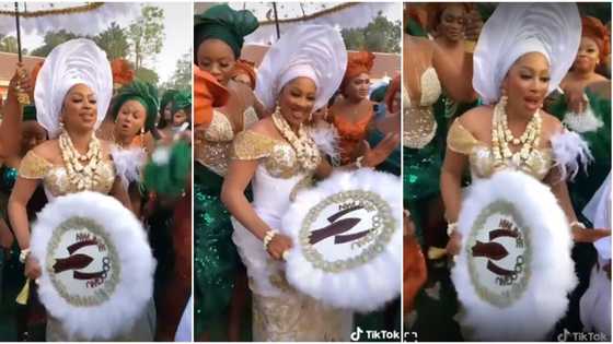 Odogwu's Wife: Beautifully dressed bride in white and gold apparel dances like a queen in stunning video