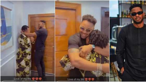 "My mama fit kill me if I try am": Reactions as BBNaija's Cross locks lips with his mum as they reunite