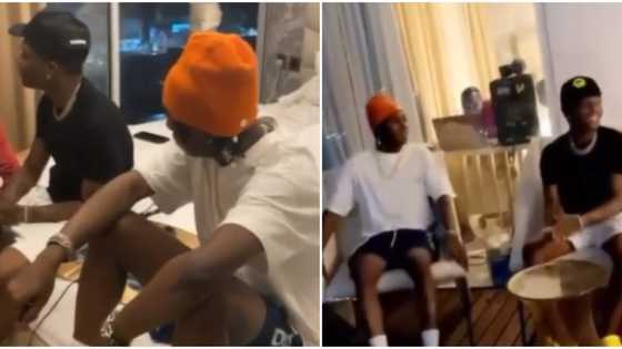 Singer Wizkid spotted playing cheerfully as he records new music with Bella Shmurda in Ghana