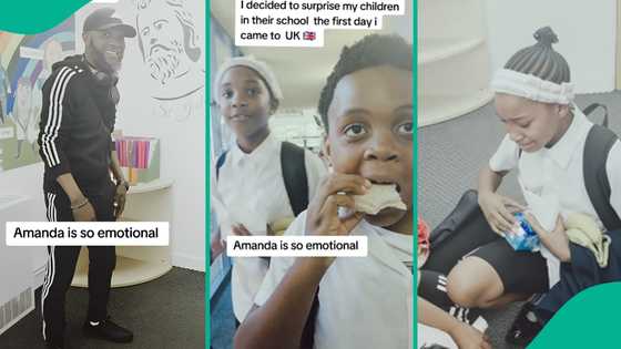 First day in UK: Nigerian man visits his children's school from airport, their reactions melt hearts