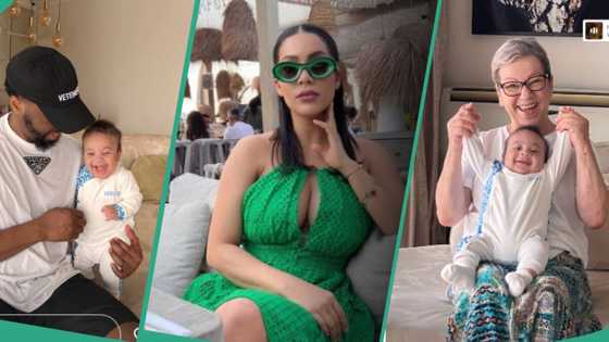 “Such a charmer”: BBNaija Maria shows off cute son with her mum and baby daddy as he clocks 4 months