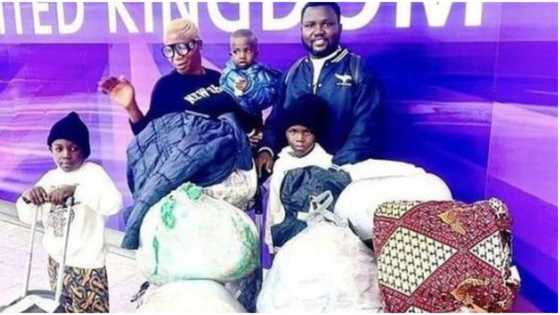 "This one na see you in next life": Nigerian man carries many luggage, relocates to UK with wife & 3 kids