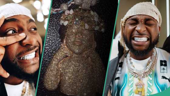 "Ice on my teeth": Davido fixes N20m diamond on his teeth, flaunts pendant with Ifeanyi's face on it