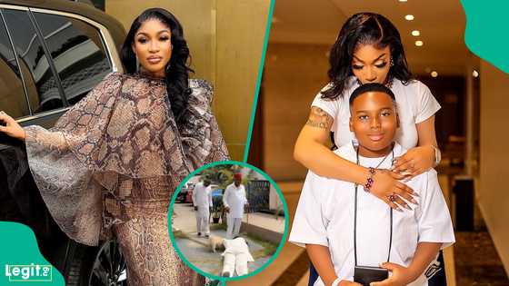 Tonto Dikeh’s unique way of welcoming her father at son’s 10th birthday sparks reactions