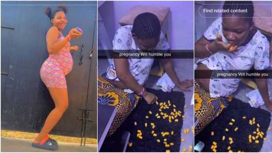"Pregnancy will humble you": Nigerian woman spotted eating cheese balls from floor in video