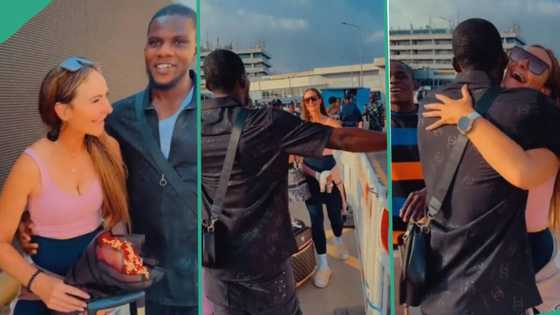 Beautiful white lady arrives in Nigeria to finally unite with her Nigerian lover, video goes viral