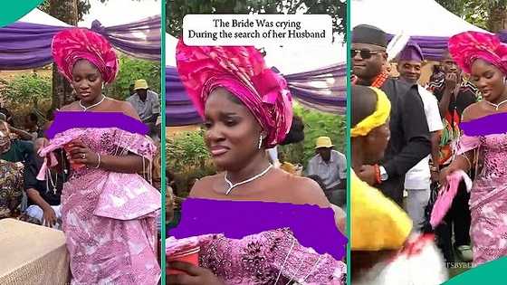 Nigerian bride bursts into tears while searching for her man on their traditional wedding day