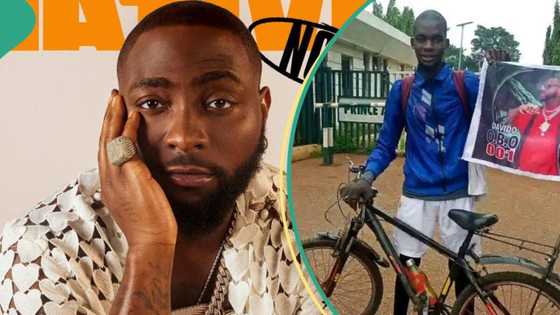 Davido grants resilient cyclist's request to visit him when he returns, tells him to send account details