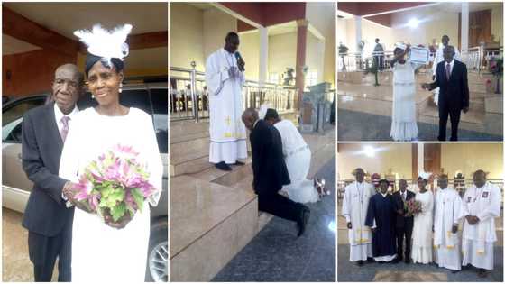 99-yr-old Nigerian man marries 86-yr-old lover in church wedding ceremony after many years of being together