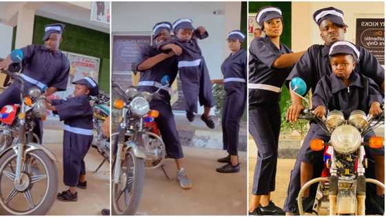 "Which kind wahala be dis?" Funny moment Zubby Michael lifts actress Ebube Obi like a child on a bike causes stir