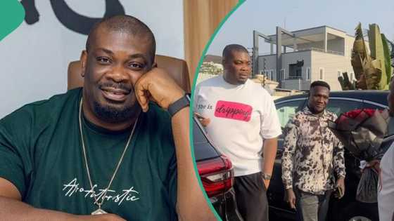 Valentine's Day: Don Jazzy fumes as man gifts him flower bouquet in video