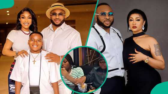 Tonto Dikeh dines with ex-hubby's family, daughter from baby mama, video elicits reactions