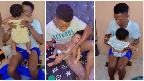 "Where is your wife?" Man with incredible babysitting skills baths and cares for new-born baby in viral video