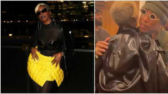 Tiwa Savage and US singer Pharell Willams share warm hug in sweet video as they meet in London
