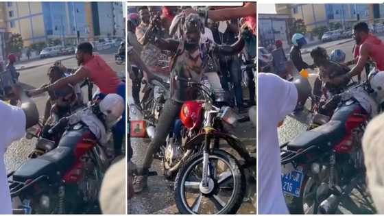 "He hasn't bathed for 3 years": Okada riders arrest man in video, bath him in public