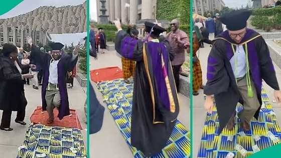 Oyinbo man treated like king by girlfriend's African family on graduation day, video melts hearts