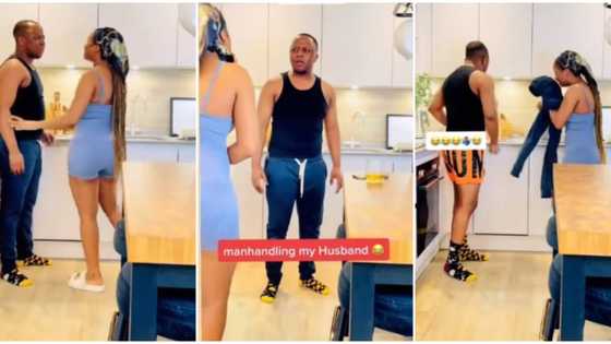 He was shocked: Man screams, steps back after wife suddenly grabbed his backside & kissed his neck in video