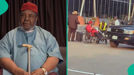 Man shares rare video of veteran actor Pete Edochie in wheelchair at airport, generates buzz