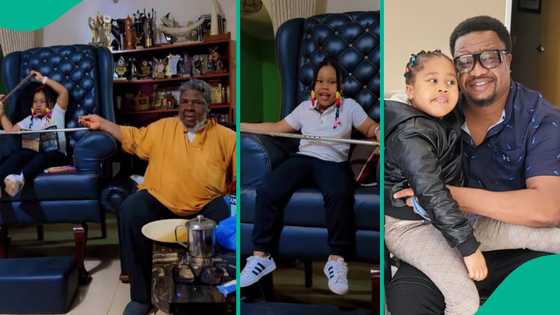 "She is playing with Pete Edochie's staff and fan": Actor Browny Igboegwu's daughter visits veteran