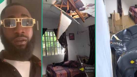 Nigerian man shares video as water tank crashes into his bedroom, floods the whole apartment