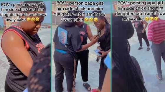 Angry lady catches father red-handed surprising his side chick on Valentine's day, reacts in video