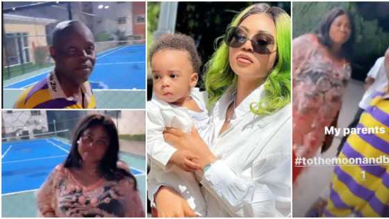 Munir at 1: Regina Daniels proudly shows off her parents as they come together to celebrate their grandson