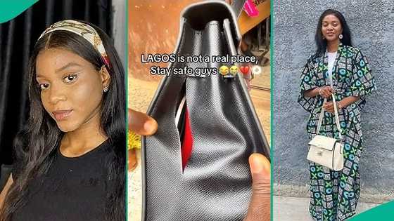 Lagos-based lady reacts after finding out that her handbag was torn by unknown person, video trends