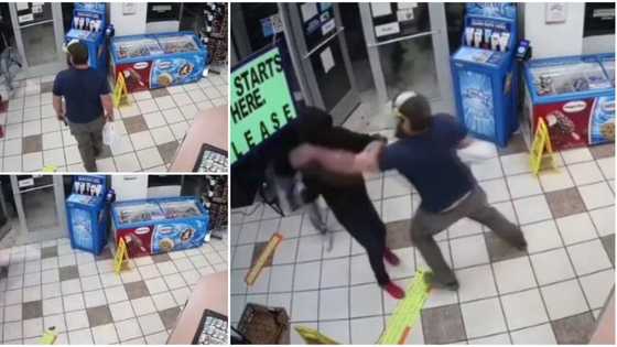 US marine veteran singlehandedly disarms armed robber who tried to rob a gas station in video, others fled