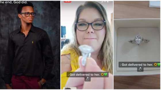 After Oyinbo lady left Nigeria, young man in love sends engagement ring to her, video stirs reactions