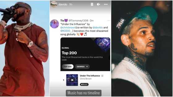 "Music has no timeline": Davido brags after song he co-wrote for Chris Brown in 2019 breaks new world record