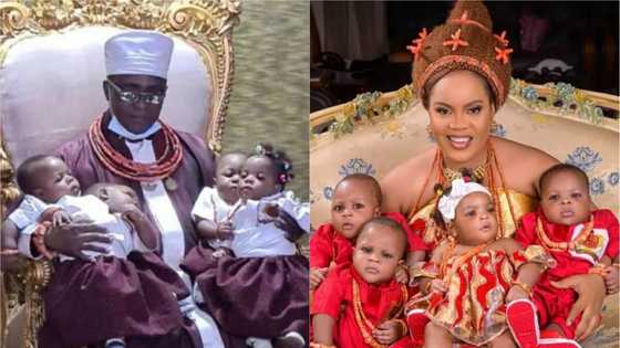 Kyawawan hotunan Oba na Benin, amaryar sa da kuma 'yan hudu da ta haifa masa