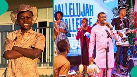 Peller reacts as Nathaniel Bassey mentions his name while praying on Hallelujah Challenge