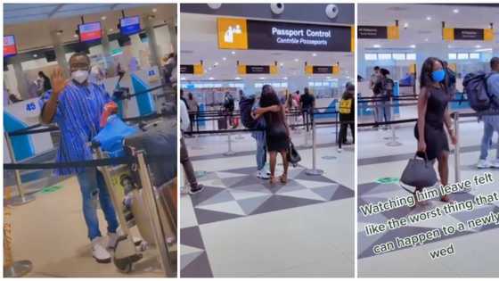 "It felt like the worst thing": Newly wedded lady emotional at airport as hubby travels out video causes stir